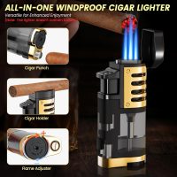 Travel Cigar Humidor Set with Torch Cigar Lighter, V Cigar Cutter, Cigar Ashtray, Cigar Holder, Humidifier & Hygrometer, Portable Travel Cigar Case with Cigar Accessories Kit, Cigar Gifts for Men - Image 4