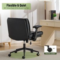 Criss Cross Chair with Flip-Up Armrests Leather, Cross Legged Office Chair on Wheels, Comfy Swivel Chair with Wide Seat for Home Office, Vanity, Accent, Ergonomic Desk Chair Adjustable, Black - Image 5
