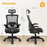 NEO CHAIR Ergonomic Office Desk Chair High Back Computer Gaming Mesh Chair with Comfy Task Adjustable Arms Lumbar Support Headrest Swivel for Home Office (Black) - Image 2
