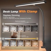 LED Desk Lamp for Office Home, Eye-Caring Desk Light with Stepless Dimming Adjustable Flexible Gooseneck, 10W USB Adapter Desk Lamp with Clamp for Reading, Study, Workbench (Black) - Image 2