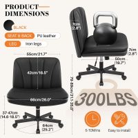FelixKing Criss Cross Chair with Wheels, Cross Legged Office Chair, Armless Wide Vanity Desk Chair with Comfty PU Leather & Back - Swivel Height Ajustable for Home Office Bedroom, Black - Image 2