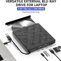 External Blu-ray Drive, 5-in-1 USB 3.0 & Type-C BD Reader, DVD/CD Burner with Dual USB-A Ports, SD/TF Slots – Portable Blu-ray Player for Laptop PC, Windows/Linux/Mac OS Compatible (5 in 1) - Image 2