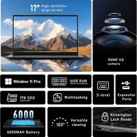 2025 17.3 Inch Laptop, N150 (4C/4T, Up to 3.6GHz) Gaming Laptop,16GB DDR4 1TB SSD Business Computer, WiFi 5 /BT4.2,Kensington Lock, Backlit Keyboard 6Hrs Battery/Mini HDMI/USB-C*3 - Image 5