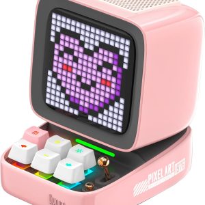 Divoom Ditoo Retro Pixel Art Game Bluetooth Speaker with 16X16 LED App Controlled Front Screen (Pink)
