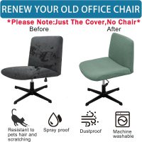 Vanity Chair Cover Criss Cross Chair Cover Waterproof and Elastic Armless Chair Slipcover Armless Chair Covers Office Chair Covers (Green,Just The Cover,No Chair) - Image 3