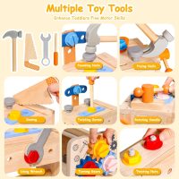 TONZE Kids Tool Set with Apron, Wooden Toddler Tool Bench Montessori Toys for 2+Year Old 39 PCS Educational STEM Construction Toys for Ages 2-4 Pretend Play Toddler Toys 3 4 5 Year Old Birthday Gift - Image 4