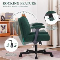 Sunchen Criss Cross Chair with Wheels and Arms, Cross Legged Office Chair with Wide Seat, Adjustable Cute Comfy Desk Chairs for Home Office, Bedroom, Vanity, Dark Green - Image 5