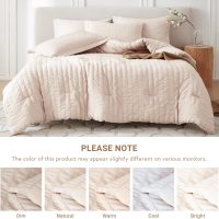 MUXHOMO 7 Pieces Queen Comforter Set, Seersucker Bed in a Bag Queen Size, All Season Luxury Bedding Set with Comforter, Flat Sheet, Fitted Sheet, Pillowcases & Shams, Beige - Image 5