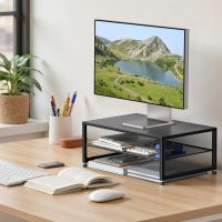 Desk Organizers and Accessories, Computer Monitor Stand Riser, Printer & Laptop Stand, Office Desk Accessories & Desktop Workspace Organizers for Office Supplies (Black) - Image 3