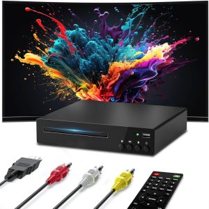 Compact DVD Player, HDMI DVD Players for TV with USB Input, All Region Free Disc Player, Support NTSC/PAL System HD 1080P with HDMI & AV Cable and Remote Control