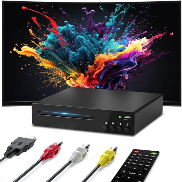 Compact DVD Player, HDMI DVD Players for TV with USB Input, All Region Free Disc Player, Support NTSC/PAL System HD 1080P with HDMI & AV Cable and Remote Control