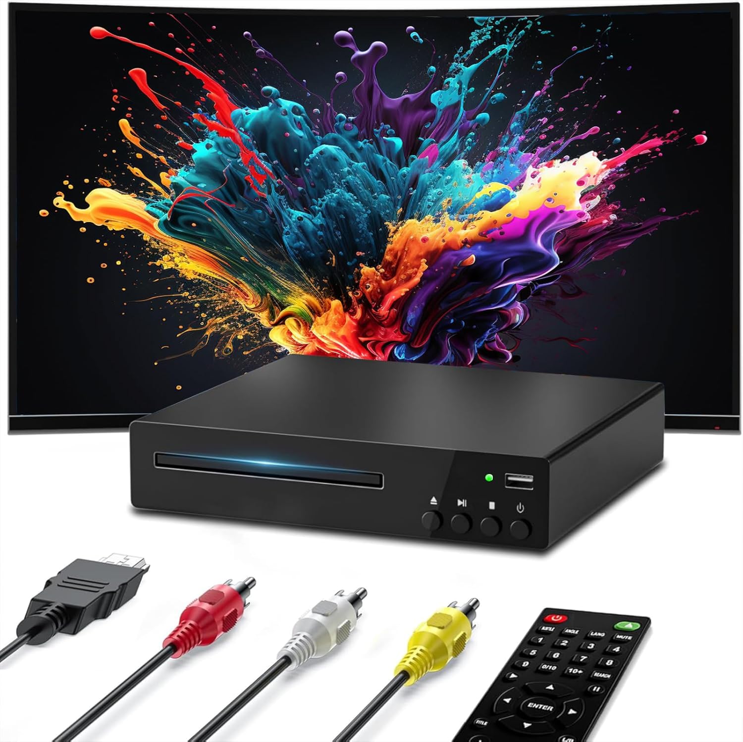 Compact DVD Player, HDMI DVD Players for TV with USB Input, All Region Free Disc Player, Support NTSC/PAL System HD 1080P with HDMI & AV Cable and Remote Control
