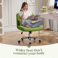 Warmiehomy Velvet Cross Legged Office Chair, Comfy Desk Chair for Home Office, Criss Cross Chair with Wheels, Height Adjustable Vanity Chair, Swivel Wide Seat Computer Chair Gift, Light Green - Image 4