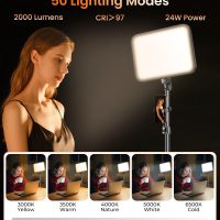 Torjim LED Video Light Kit | 24W, 3000-6500K Dimmable | 5 Lighting Modes | Studio Lights with Tripod Stand, Phone Holder & Wireless Remote | Professional Photography Lighting for Video Recording - Image 2