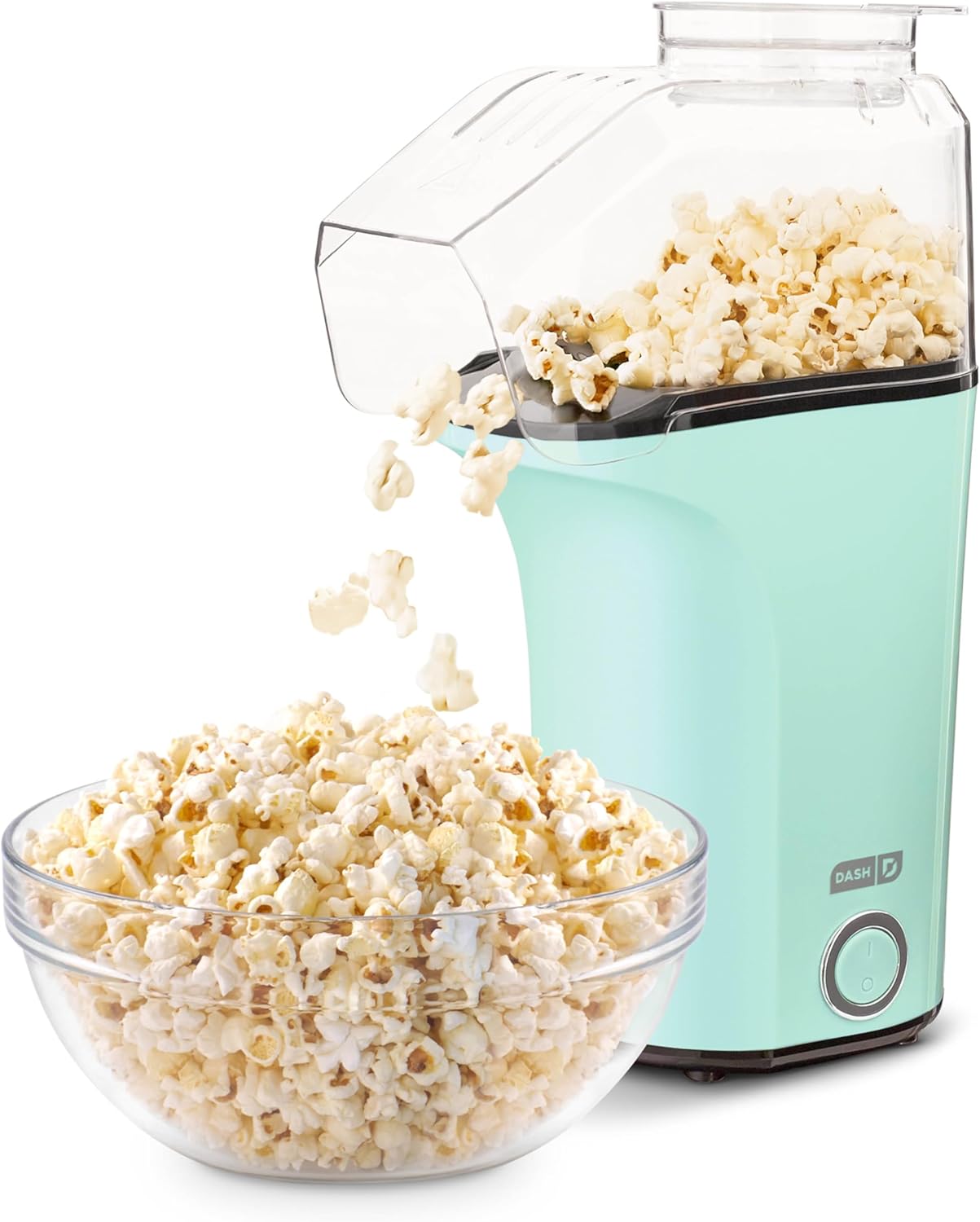 DASH Hot Air Popcorn Popper Maker with Measuring Cup to Portion Popping Corn Kernels + Melt Butter, 16 Cups – Aqua