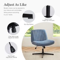 Sweetcrispy Criss Cross Chair Legged, Armless Office Wide Desk Chair No Wheels, Swivel Vanity Height Adjustable Fabric Modern Computer Task Seating for Home - Blue - Image 3