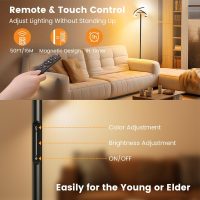 LED Floor Lamp - Rotatable Standing Lamp with Touch & Remote Control, 3000-6000K, 22W Modern Floor Reading Light, Dimmable Corner Uplighter for Living Room Bedroom Office, Black - Image 4