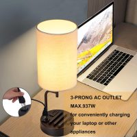 Dreamholder Table Lamp with 3 USB Charging Ports, Modern Desk Lamp with AC Outlet and Phone Stands, Perfect Bedside Lamp for Bedroom, Living Room, Office (Pack of 2), Cream - Image 3