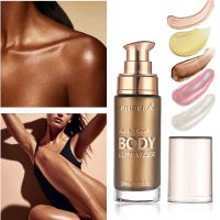 Body Shimmer Oil, Glistening Bronze Natural Glow Luminizer, Long Lasting Waterproof Moisturizing Liquid Illuminator Highlighter Makeup for a Sun-Kissed Glow, Brush Include, 1oz, Medium - Image 2