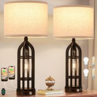 Seealle Table Lamps for Living Room Set of 2 - Black Bedside Lamp for Bedroom with USB C+A & Outlet, Farmhouse Lamps for Night Stands, 3-Way Dimmable Touch Lamps for Living Room with Oat Shade - Image 8