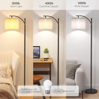 SUNMORY Arc Floor Lamp,Modern Floor Lamp with 9W 3 Color Temperatures Bulb,Metal Standing Lamps with Adjustable Hanging Lampshade,Tall Floor Lamps for Living Room,Bedroom,Office (Black) - Image 2