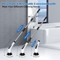 Electric Spin Scrubber, Cordless Bath Tub Power Scrubber with 8 Replaceable Drill Brush Heads, Shower Cleaning Brush with Adjustable Handle for Bathroom, Tile Floor & Car, White, (ANS-8050) - Image 3