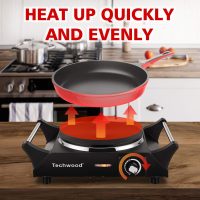 Hot Plate, Techwood Electric Stove for Cooking, 1500W Countertop Single Burner with Adjustable Temperature and Handles, 7.3” Cooktop for RV/Home/Camp, Compatible for All Cookwares Black - Image 5