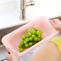 BLUE GINKGO Sink Colander Baskets - (Pack of 2) Wash Vegetables and Fruits, Drain Cooked Pasta and Dry Dishes - Extendable - New Home Kitchen Essentials (Grey & Pink) - Image 7