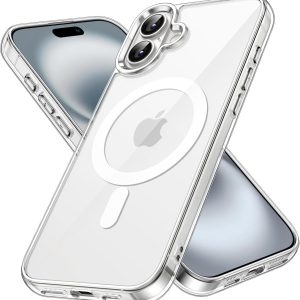 JETech Magnetic Case for iPhone 16 6.1-Inch Compatible with MagSafe, Shockproof Phone Bumper Cover, Anti-Scratch Clear Back (Clear)