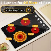30 Inch Electric Cooktop, 4 Burner Built-in Electric Stove Top with 9 Power Levels, Knob Control, Auto shutdown and Residual Heat Warning, 7200W, 220-240V for Hard Wire - Image 5