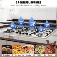 VEVOR 30-inch Gas Cooktop, 5 Burners Built-in Gas Stove Top, Max 12250BTU NG/LPG Convertible Stainless Steel Natural Gas Hob, with Thermocouple Protection for Camping, RV, Apartment - Image 3