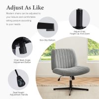 Sweetcrispy Criss Cross Chair Legged, Armless Office Wide Desk Chair No Wheels, Swivel Vanity Height Adjustable Fabric Modern Computer Task Seating for Home - Grey - Image 6