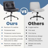 OLIXIS Criss Cross Chair with Wheels, Legged Home Office PU Leather Wide Armless Desk Seat, Rolling Adjustable Swivel Ergonomic Comfy Vanity Seating - Image 3