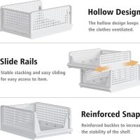Stackable Plastic Storage Basket Closet Organizer Bin Foldable Clothes Organizer Storage Drawer Shelf Container for Living Room Bathroom Kitchen Office Laundry Room - Image 5
