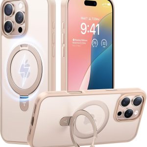 TORRAS Desert Titanium for iPhone 16 Pro Max Case, [Military Grade Drop Tested][Fit for MagSafe] [Built-in Stand] Translucent Slim Soft Edge Case for iPhone 16 Pro Max 6.9" 2024, Rose Gold