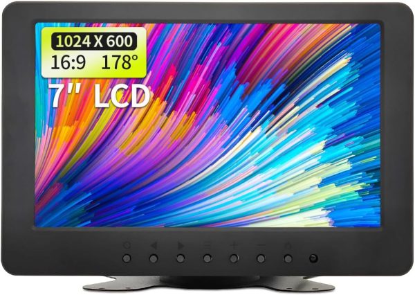 7 inch LCD Security Monitor & Displays,BNC/AV Input,Built-in Dual Speakers Portable Monitor,1024 * 600 Resolution,Suitable for CCTV DVD CCD TV