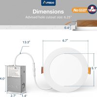Amico 12 Pack 6 Inch 5CCT Ultra-Thin LED Recessed Ceiling Light with Junction Box, 1050LM Brightness, Dimmable Canless Wafer Downlight, 12W, ETL&FCC - Image 6