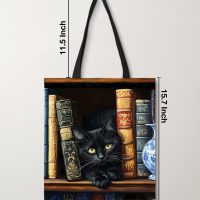 Cute Cat Books Print Canvas Tote Bag for Women, Chic Reusable Grocery Shoulder Bag for Shopping, Work, Travel, Daily life - Image 2