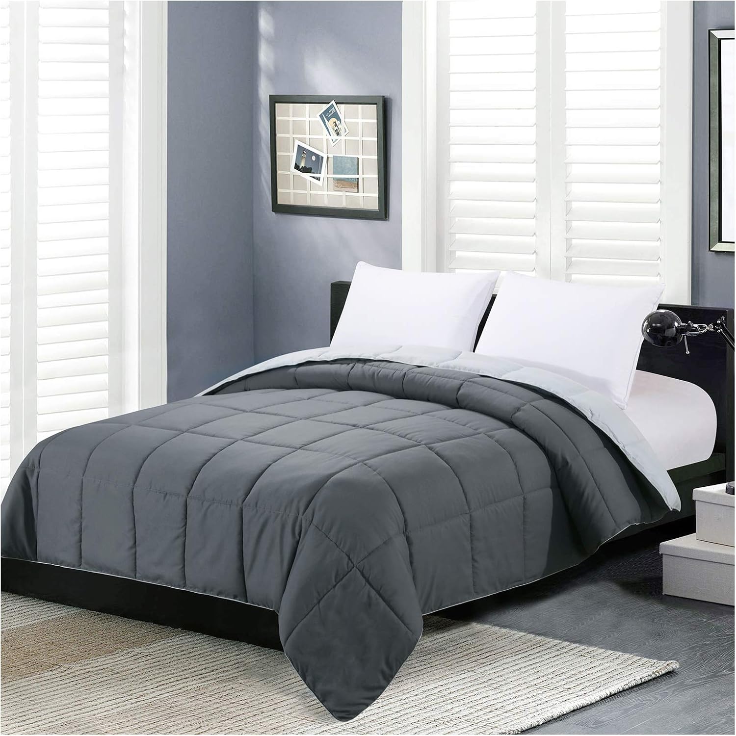 Homelike Moment Comforters Queen Size – Grey Duvet Insert Down Alternative Bed Queen Comforter, Lightweight Bedding Comforters Full Size Quilted Soft All Season Reversible Dark Gray/Light Grey