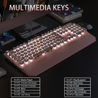 Camiysn Typewriter Style Mechanical Gaming Keyboard, Pink Retro Punk Gaming Keyboard with White Backlit, 104 Keys Blue Switch Wired Cute Keyboards, Round Keycaps for Windows/Mac/PC - Image 5