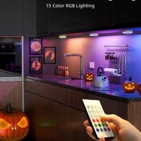 EZVALO Under Cabinet Lighting,1000mAh Rechargeable Puck Lights with Remote,3 Color Temps & 12 RGB Motion Sensor Closet Lights Indoor, Dimmable Under Counter Lights for Kitchen, Shelf Black (6 Packs) - Image 4