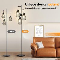 Dimmable Floor Lamp, 3 x 800LM LED Edison Bulbs Included, Farmhouse Industrial Floor Lamp Standing Tree Lamp with Elegant Teardrop Cage Tall Lamps for Living Room Bedroom Office Dining Room-Black - Image 7