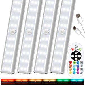 SZOKLED Under Cabinet Lights Wireless, 48-LED Under Cabinet Lighting Rechargeable, Closet Light with Timer & Dimmable, Under Counter Lights for Kitchen Shelf Pantry Desk (4 Packs)
