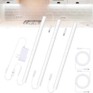 Under Counter Lights for Kitchen, 3 Packs x 12 Inch Dimmable LED Under Cabinet Lighting, Cold White 6000K, Plug-in Under Cabinet Lights with Memory Function