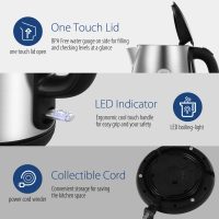 COMFEE' Stainless Steel Electric Kettle, 1.7 Liter Tea Kettle Electric & Hot Water Kettle, 1500W Fast Boil with LED Light, Auto Shut-Off and Boil-Dry Protection - Image 6