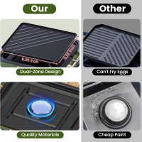 OGERY 2-Burner Foldable Camping Stove with Griddle (Textured & Smooth) and Carrying Bag, Portable Propane Camp Stove with 2 Adjustable Burners & Piezo Ignition, for Camping Tailgating Essentials Gear - Image 4