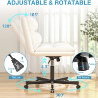 YOMT Comfortable Armless Office Desk Chair with Thickened Double Cushion, Mid-Back Ergonomic PU Leather Cross Legged Wide Chair on Wheels, Adjustable Swivel Computer Task Chairs for Home,Make Up,Study - Image 4