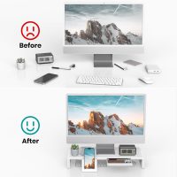 Monitor Stand Riser, Klearlook Foldable, Height Adjustable Computer Stand, Desk Shelf Riser with Storage Drawer &Tablet Phone Stand for Desktop, Laptop (White) - Image 4