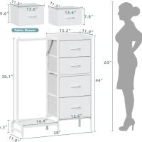 Dresser with Hanging Rack, 4 Drawers Small Closet for Bedroom, Reversible Fabric Kids Chest of Drawers with Clothes Rack, Tall Storage Tower, Sturdy Frame, White, 44''H - Image 5