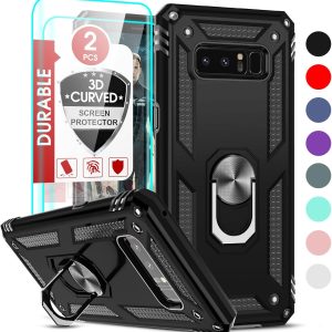 LeYi for Galaxy Note 8 Phone Case with [2 Pack] 3D Screen Protector, Military-Grade Magnetic Ring Holder & Kickstand Cell Android Unlocked Case for Samsung Note 8, Black